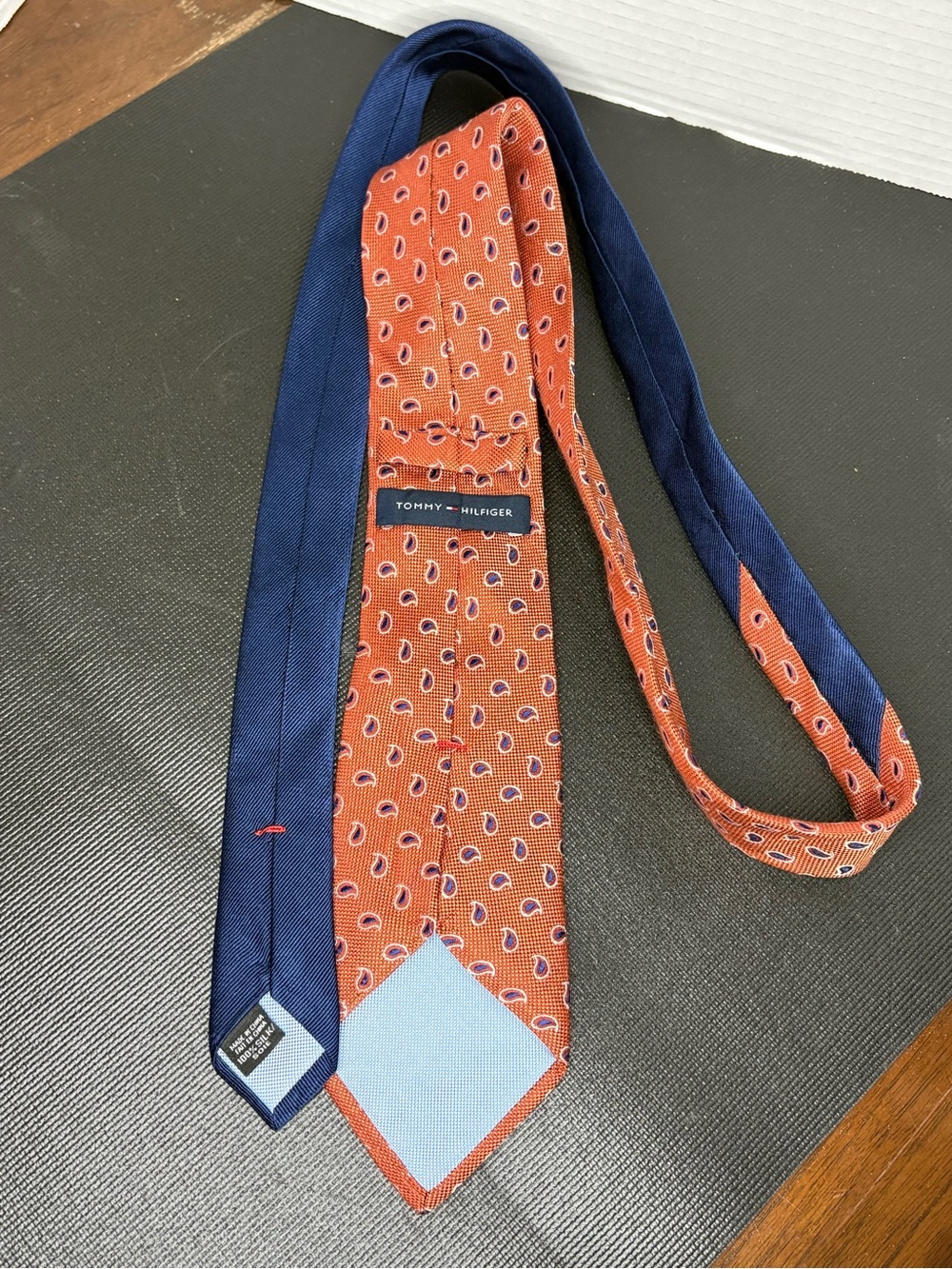 Tommy Hilfiger Orange Paisley Silk Tie with Navy Reverse
